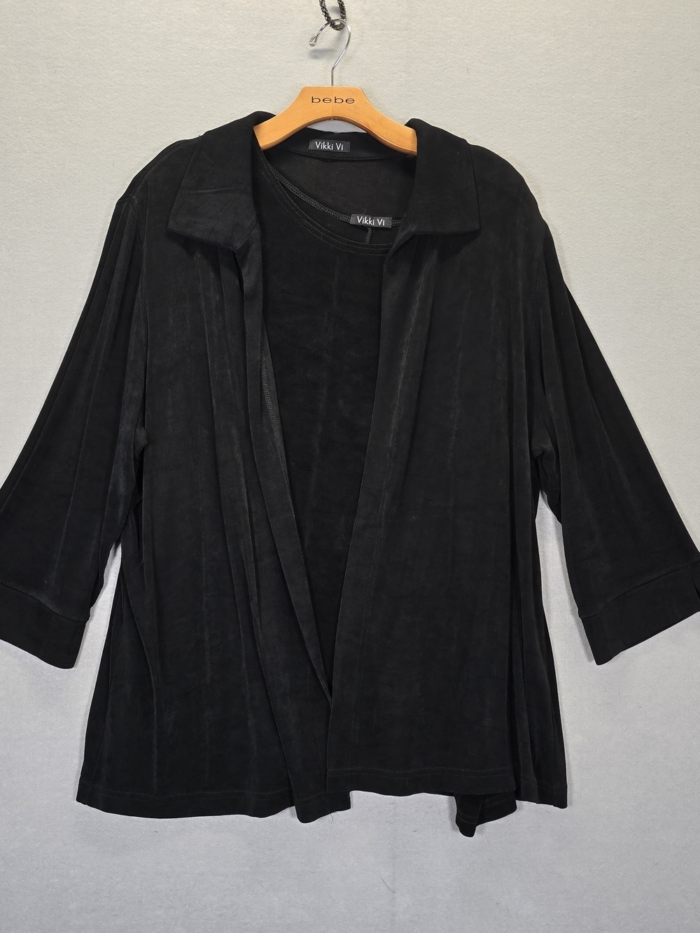 Vikki Vi Women's 2X Black Ribbed Open  Cardigan & Tank Top Set